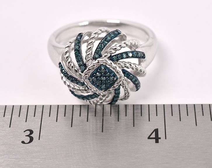 Irradiated Blue Diamond Ring In Sterling Silver