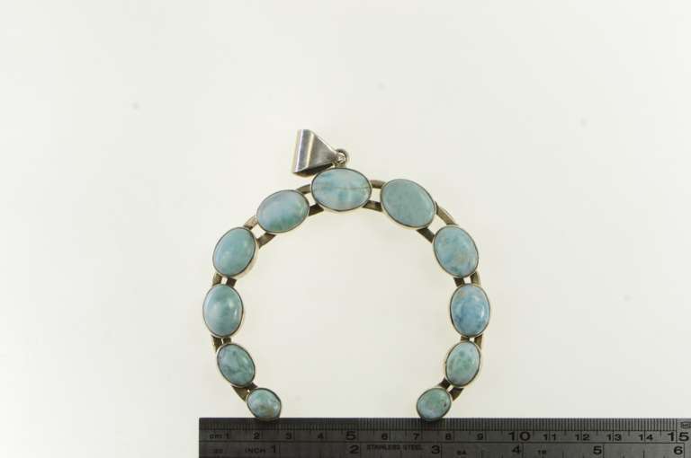 Sterling Silver Native American Larimar Horse Shoe Navajo Pendant