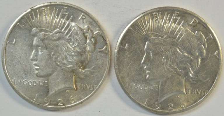 Flashy-white 1926-P & 1926-S Peace Silver Dollars. Better dates