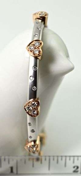 Contemporary 14K White and Rose Gold Cuff Bangle with Diamonds