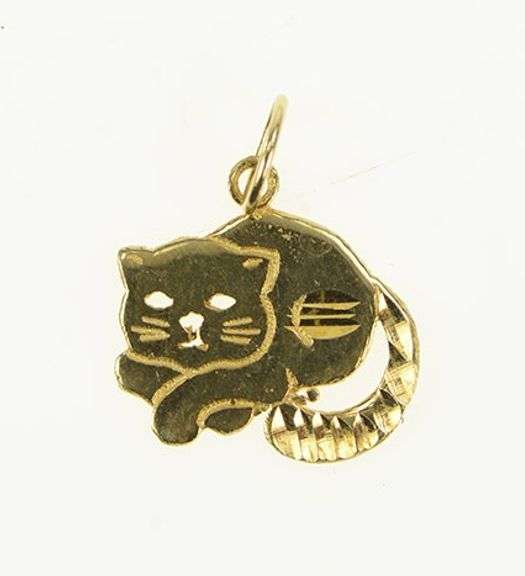 14K Yellow Gold Diamond Cut Sleeping Cat Kitty Kitten Charm/Pendant