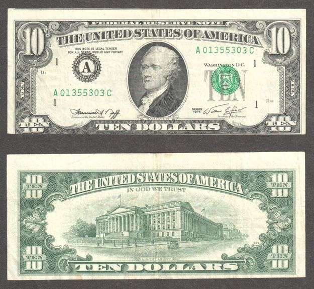 $10 1974 FRN=Cutting Error=Crisp Extremely Fine