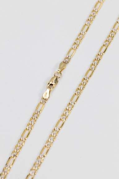 14k Yellow Gold-Hollow Pave Figaro Link Chain 3.3mm Necklace 28"