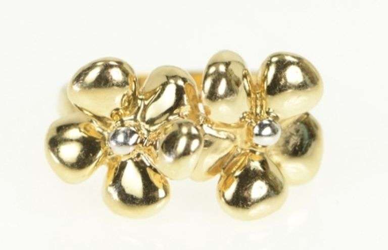 14K Yellow Gold Daisy Flower Puffy Groovy Vintage Statement Ring