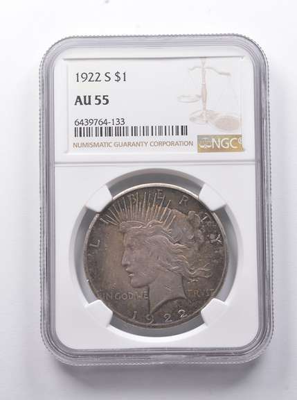 AU55 1922-S Peace Silver Dollar NGC - Fantastic Color
