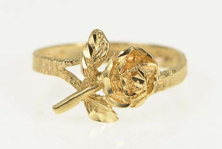 14K Yellow Gold 3D Rose Flower Romantic Valentine Promise Ring