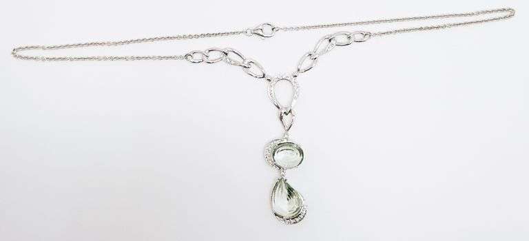 Stunning 18K White Gold Green Amethyst Pendant Necklace