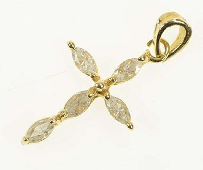 14K Yellow Gold Marquise CZ Traditional Cross Christian Pendant