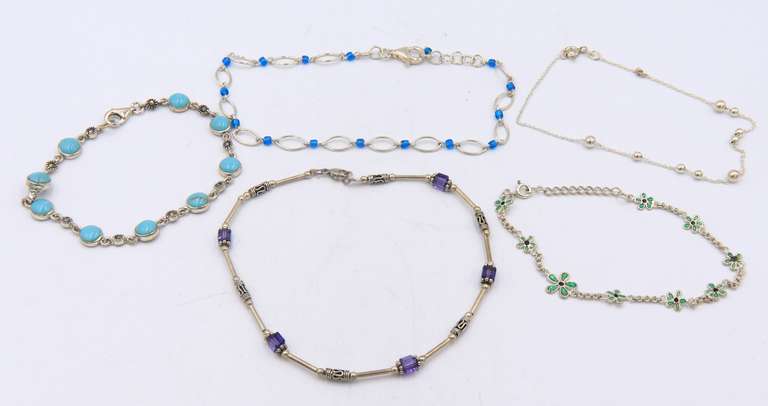 Group Lot of 4 Vintage 925 Sterling Silver Anklet