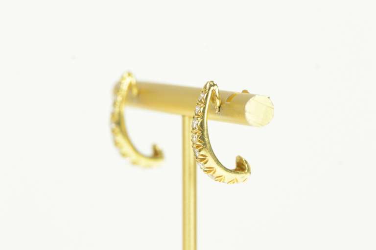 14K Yellow Gold 0.66 Ctw Diamond Semi Hoop Curved Bar Earrings
