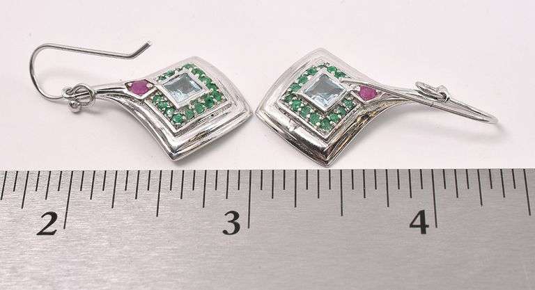 Multi-Gem Dangle Earrings In Sterling Silver