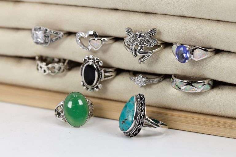 Sterling Silver Curated Ring Assortment Various Sizes & Styles (10 Ring Lot)
