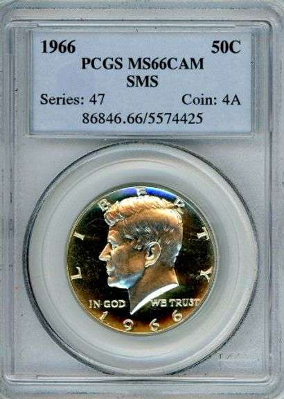 1966 Kennedy Silver Clad SMS Half Dollar in PCGS MS66CAM