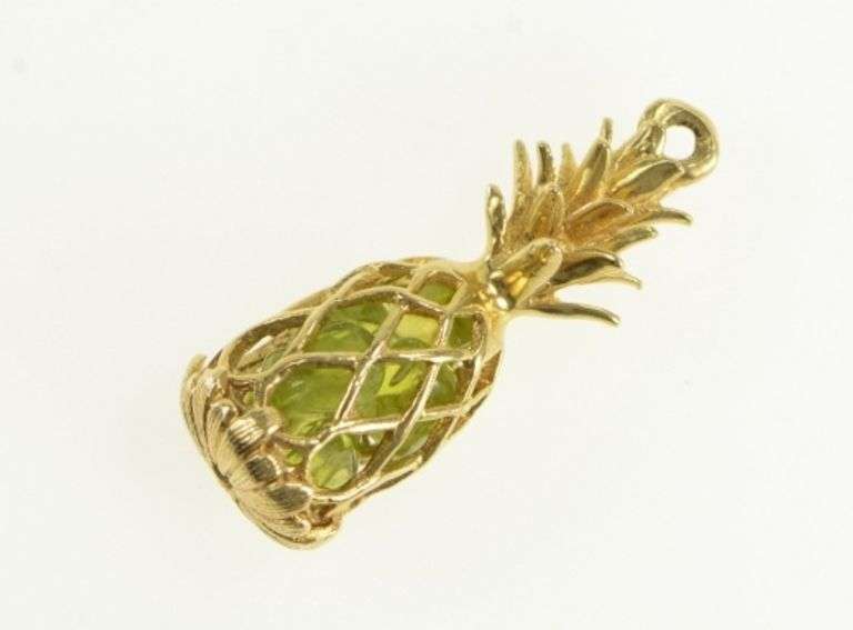 14K Yellow Gold Peridot Pineapple Hawaii Tropical Fruit Charm/Pendant