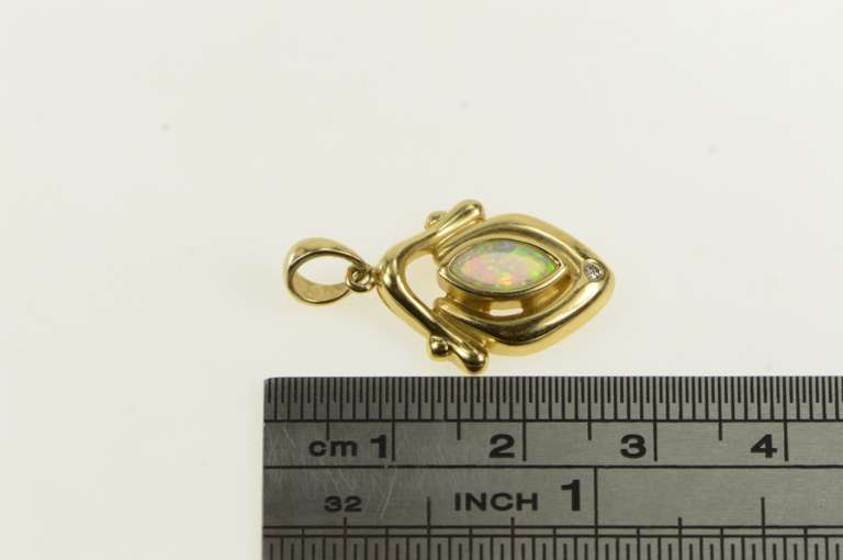 14K Yellow Gold Opal Diamond Accent Vintage Statement Pendant