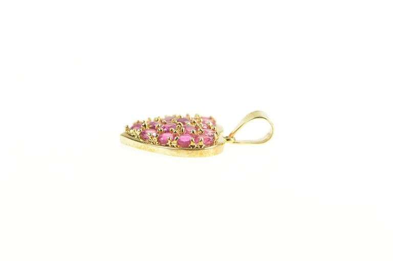 10K Yellow Gold Pave Sim. Pink Sapphire Vintage Heart Love Pendant