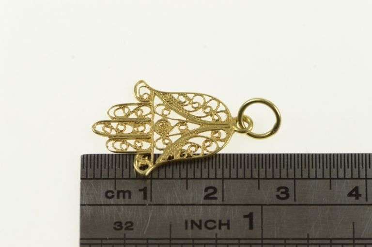 14K Yellow Gold Ornate Filigree Hamsa Protection Symbol Charm/Pendant