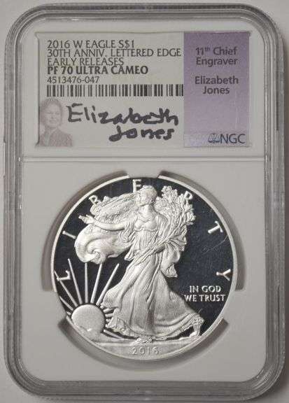 2016 W American Silver Eagle PF 70 Ultra Cameo Elizabeth Jones Signed 30th Anniversary