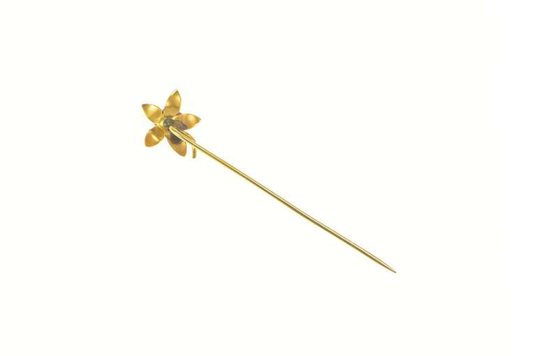 14K Yellow Gold Victorian Flower Pearl Flower Forget Me Not Stick Pin