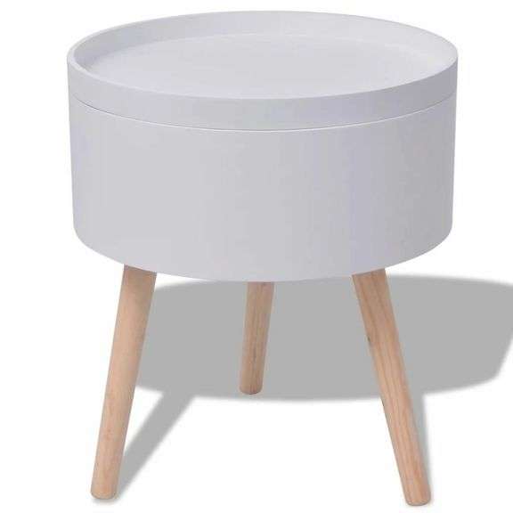 Side Table with Serving Tray Round 15.6x17.5in White