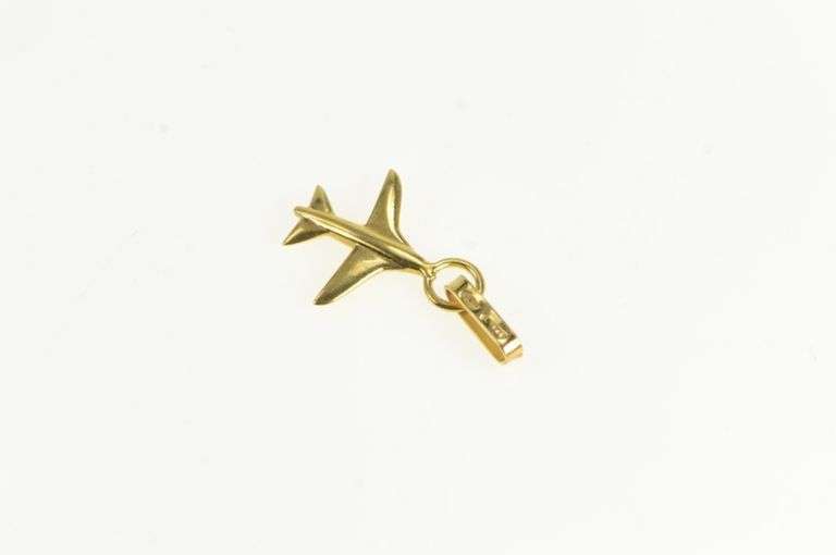 14K Yellow Gold 3D Airplane Jumbo Jet Flying Travel Charm/Pendant