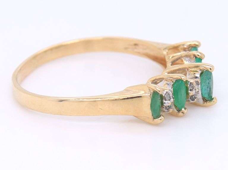 Fantastic Yellow Gold Marquise Emerald and Diamond Dome Ring