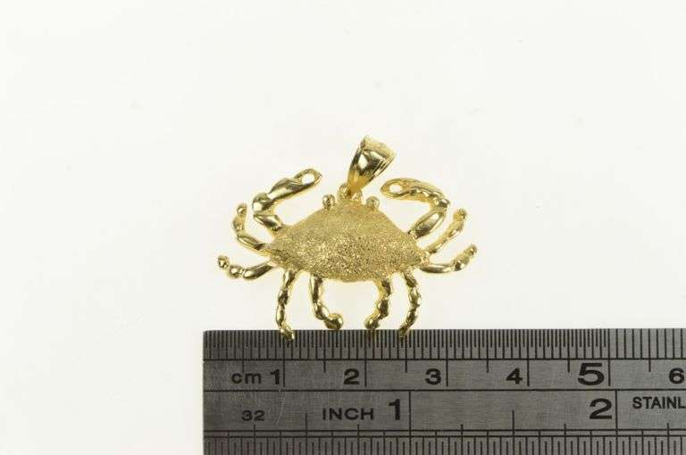 14K Yellow Gold 3D Crab Cancer Zodiac Star Sign Astrology Pendant