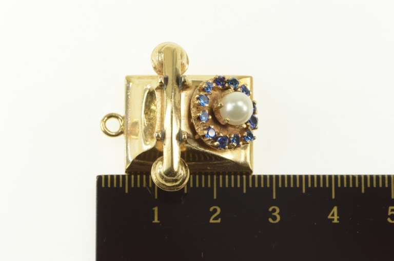 14K Yellow Gold 3D Rotary Dial Sapphire Pearl Telephone Charm/Pendant