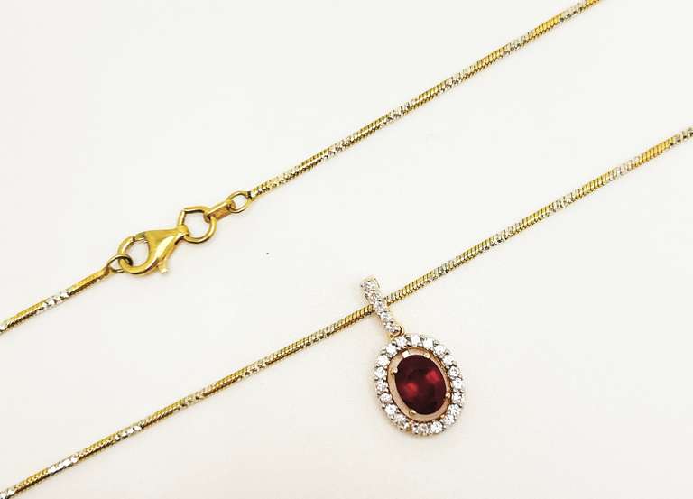 Marvelous 1.0 Carat Ruby and White Sapphire Gold Plated Sterling Sliver Pendant Necklace