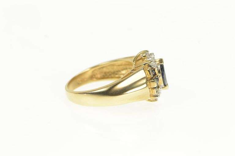 14K Yellow Gold Marquise Sapphire Diamond Accent Vintage Ring