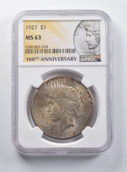 MS63 1927 Peace Silver Dollar 100th Anniversary NGC