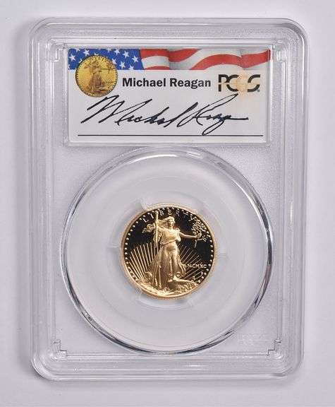 PR69DCAM 1990-P $10 American Gold Eagle 1/4 Oz Gold Signed Reagan PCGS