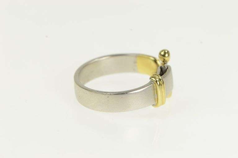14K White Gold Two Tone Belt Loop Hook Vintage Band Ring