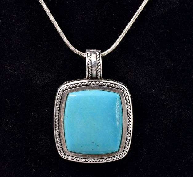 Turquoise Pendant Necklace In Sterling Silver