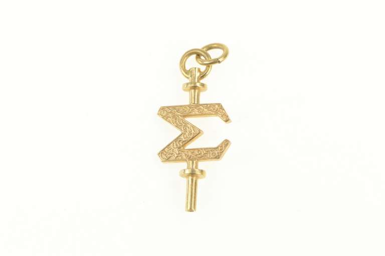 14K Yellow Gold Etched Scroll Epsilon Greek Letter Charm/Pendant