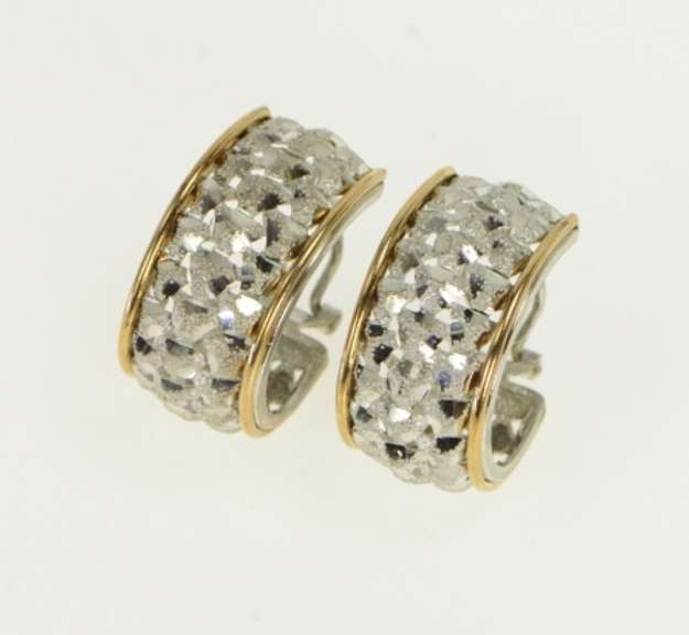Sterling Silver Two Tone 14K Gold Textured Lattice Hoop Earrings