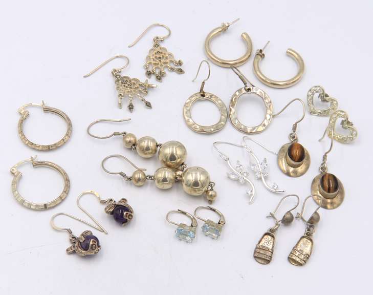 Group Lot of Vintage 925 Sterling Silver Earrings