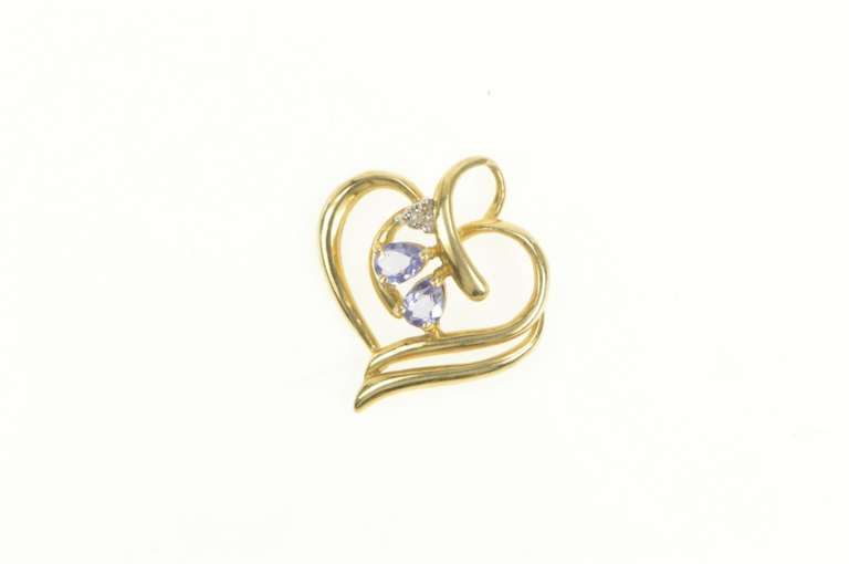 10K Yellow Gold Heart Tanzanite Diamond Inset Love Symbol Pendant