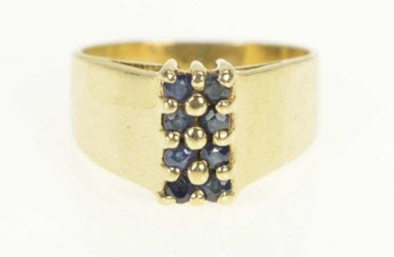 14K Yellow Gold Squared Sapphire Vintage Graduated Statement Ring