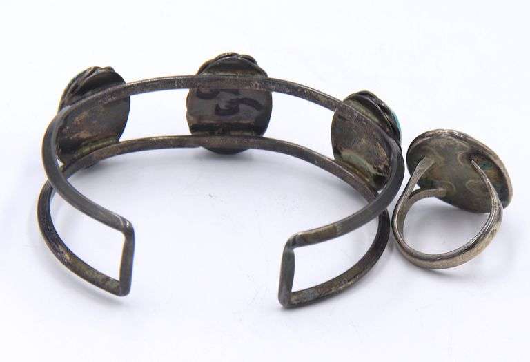 Vintage Sterling Silver Turquoise Cuff Bracelet and Turquoise Ring