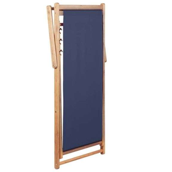 Folding Beach Chair Fabric and Wooden Frame Blue