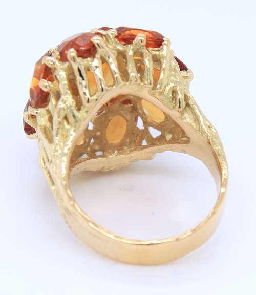 Fantastic Yellow Gold oval and Emerald Cut Citrine Cluster Ring