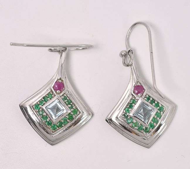 Multi-Gem Dangle Earrings In Sterling Silver