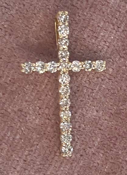 14K YELLOW GOLD CROSS  WITH DIAMONDS