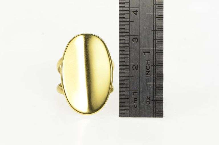 18K Yellow Gold Oval Geometric Vintage Retro Curved Statement Ring