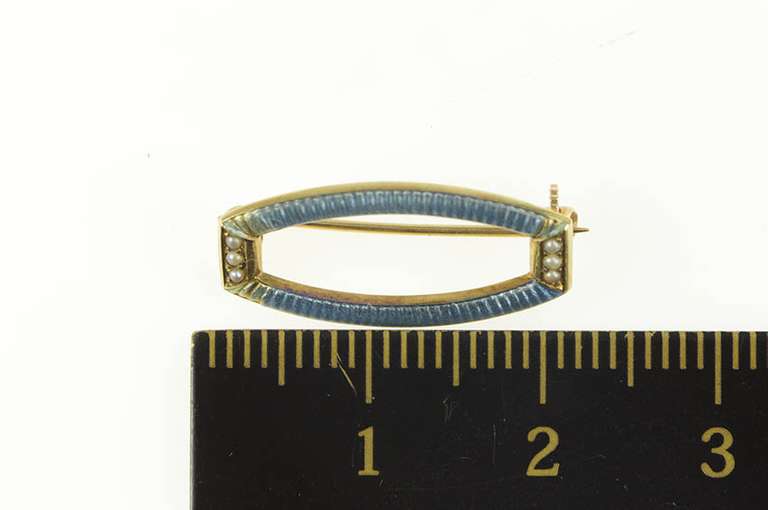 14K Yellow Gold Victorian Enamel Seed Pearl Accent Oval Pin/Brooch