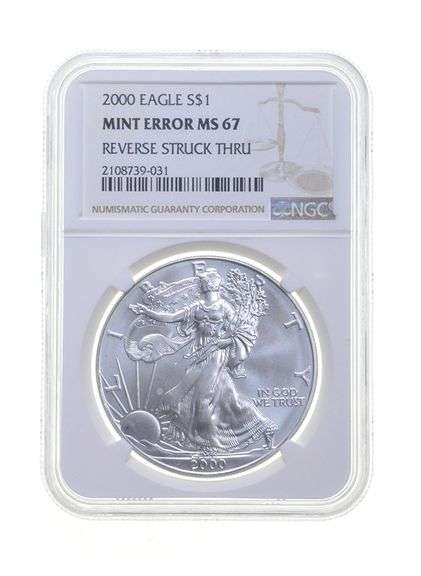 MS67 MINT ERROR 2000 American Silver Eagle REV Struck Thru Graded NGC