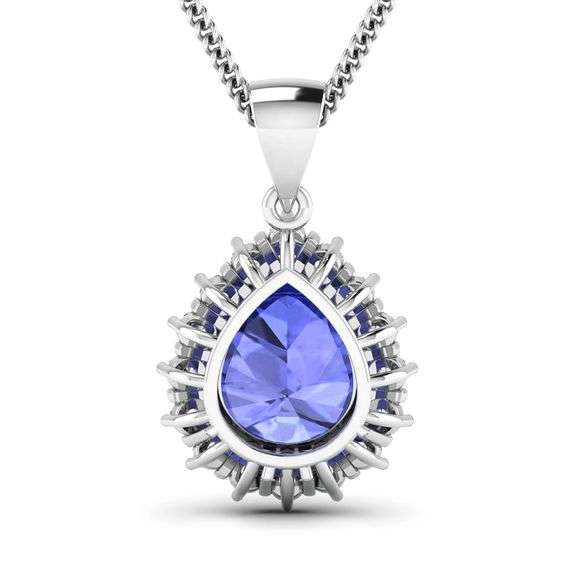 Solid 14 Kt White Gold 3.25 Ct Natural Tanzanite & Diamond Pendant
