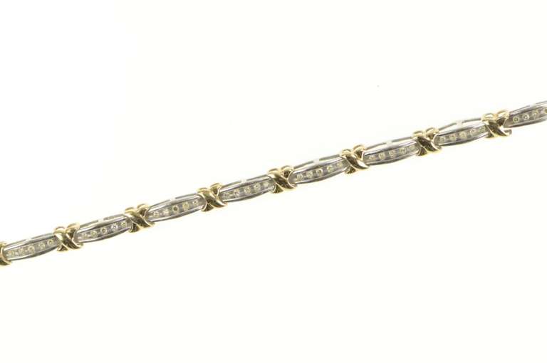 10K Yellow Gold 0.50 Ctw Diamond Two Tone X Link Tennis Bracelet