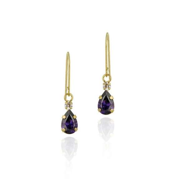 10K Gold Teardrop Amethyst & CZ Earrings